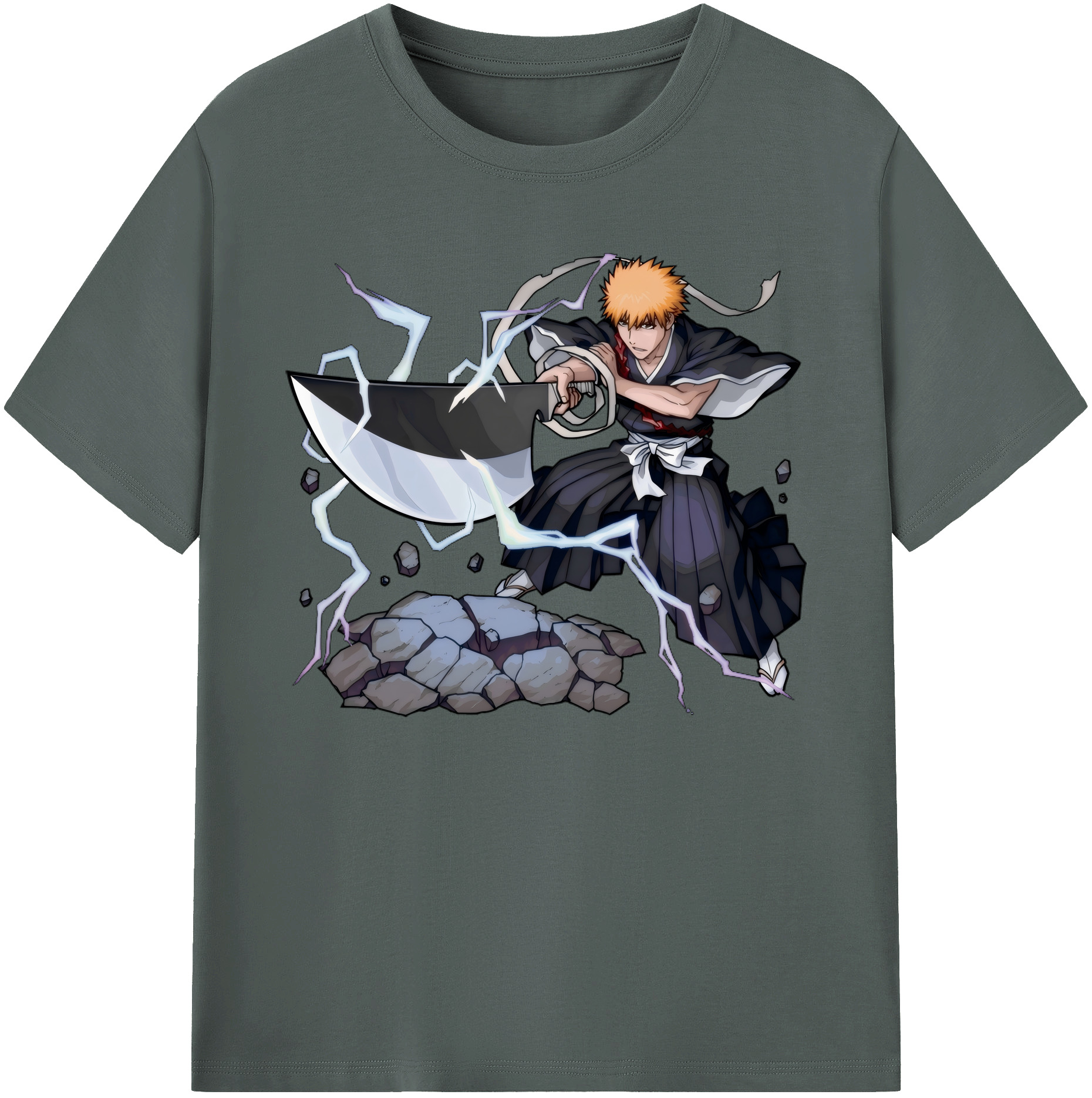 （画像用） ブリーチ 黒崎一護（くろさき いちご）BLEACH Kurosaki Ichigo 綿100％ メンズ半袖Tシャツ｜肌触りやわらか＆通気性
